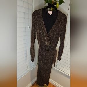 Show Me Your MuMu Kimora Wrap Squiggle Gold Midi Dress